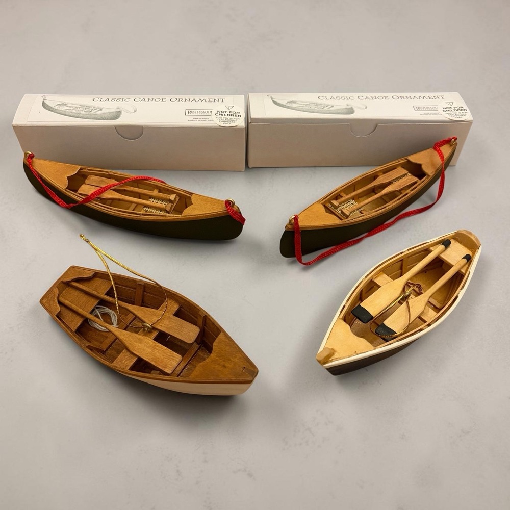 Vintage Restoration Hardware Canoe Christmas Ornaments Wood Boat Lot of 4